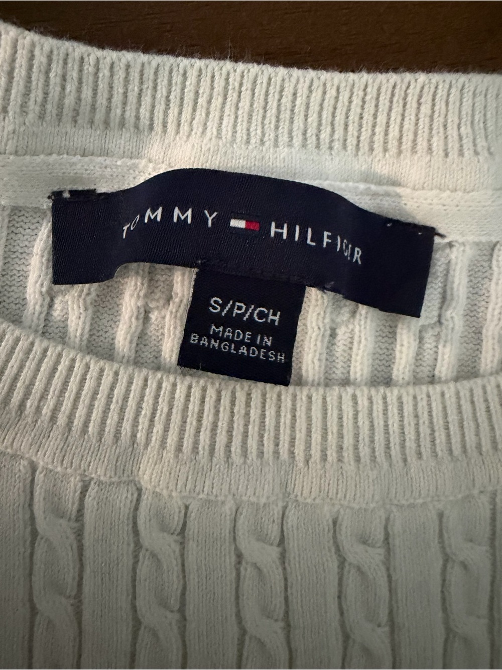 Tommy Hilfiger Cream Cable-Knit Crewneck Sweater with Flag Logo - Picture 2 of 4